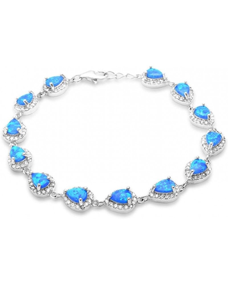 Sterling Silver Pear Shape Lab Created Blue Opal & Cubic Zirconia Bracelet $42.64 Bracelets