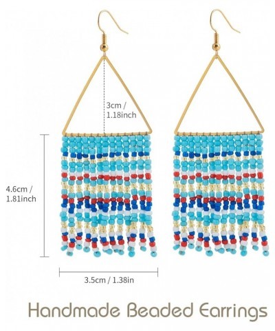 Handmade Beaded Tassel Earrings - Statement Seed Bead Earrings, Boho Beaded Fringe Drop Earrings for Women Girls TRIANGLE BLU...