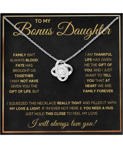 Bonus Daughter Necklace Birthday Graduation Christmas Gift with Message Card and LED Jewelry Box Gift Pendant for Step Daught...