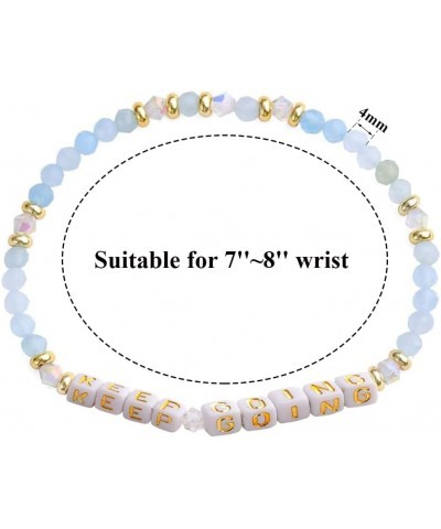 Natural Stone Bead Motivational Bracelet for Women, Micro Faceted Round Crystal Beads Keep Going Letter Friendship Bracelet, ...