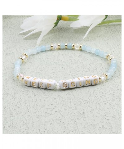 Natural Stone Bead Motivational Bracelet for Women, Micro Faceted Round Crystal Beads Keep Going Letter Friendship Bracelet, ...