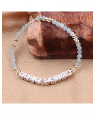 Natural Stone Bead Motivational Bracelet for Women, Micro Faceted Round Crystal Beads Keep Going Letter Friendship Bracelet, ...