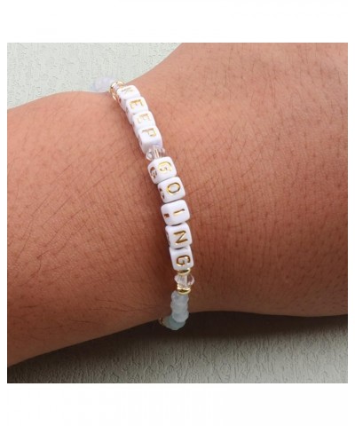 Natural Stone Bead Motivational Bracelet for Women, Micro Faceted Round Crystal Beads Keep Going Letter Friendship Bracelet, ...