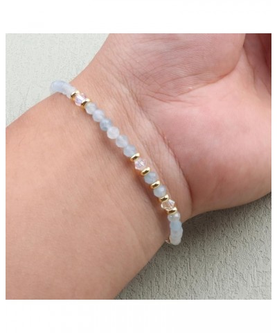 Natural Stone Bead Motivational Bracelet for Women, Micro Faceted Round Crystal Beads Keep Going Letter Friendship Bracelet, ...