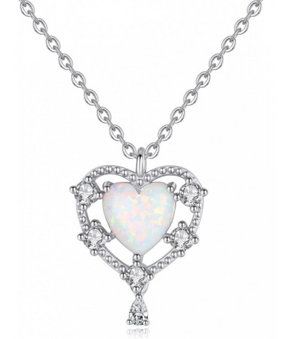 Created Opal Necklace Sterling Silver Heart Shape Jewelry for Women $15.65 Necklaces