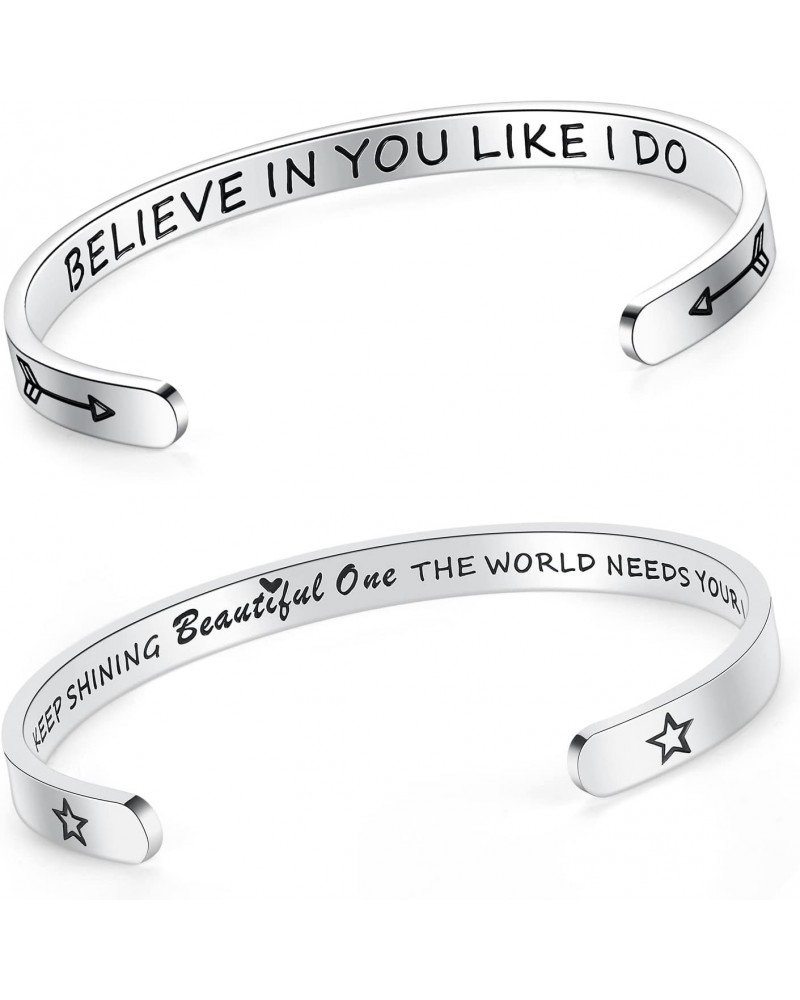 Set of 2 Bracelets for Women Teens Engraved Believe in You Like I Do and Keep Shining Beautiful One the World Needs Your Ligh...