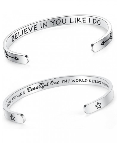 Set of 2 Bracelets for Women Teens Engraved Believe in You Like I Do and Keep Shining Beautiful One the World Needs Your Ligh...