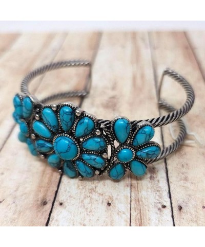 Western Flower Cuff Western Wire Bracelet Navajo Squash Blossom (Turquoise) $13.76 Bracelets