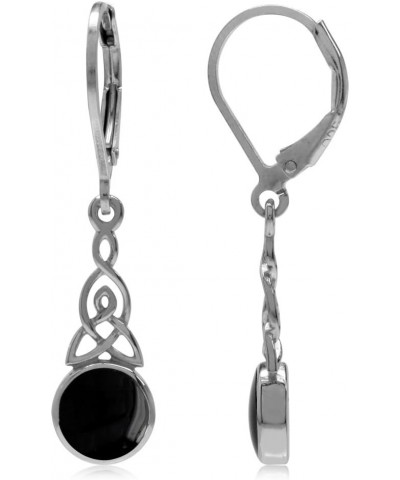 Created Onyx White Gold Plated 925 Sterling Silver Triquetra Celtic Knot Leverback Dangle Earrings $10.24 Earrings