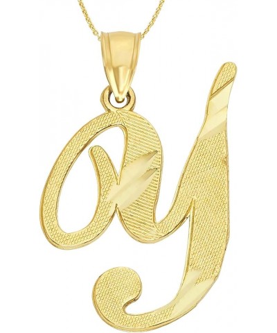 10k Solid Gold Cursive Initial Necklace, Personalized Letter Pendant Custom Jewelry for Her with Dainty Rolo Chain Y $51.00 N...