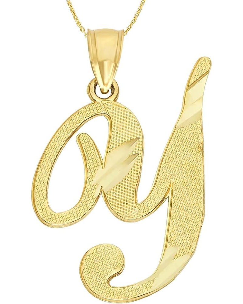 10k Solid Gold Cursive Initial Necklace, Personalized Letter Pendant Custom Jewelry for Her with Dainty Rolo Chain Y $51.00 N...