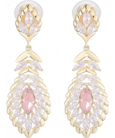 Clip On 10 * 5MM Crystal Dangle Non Pierced Earrings for Women Costume Jewelry Oct-Pink-14K Gold $14.72 Earrings