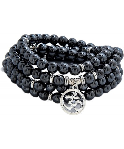 Om Mala Beads 108 Meditation Mantra Necklace Bracelet for Men or Women Prayer Hematite $15.65 Bracelets