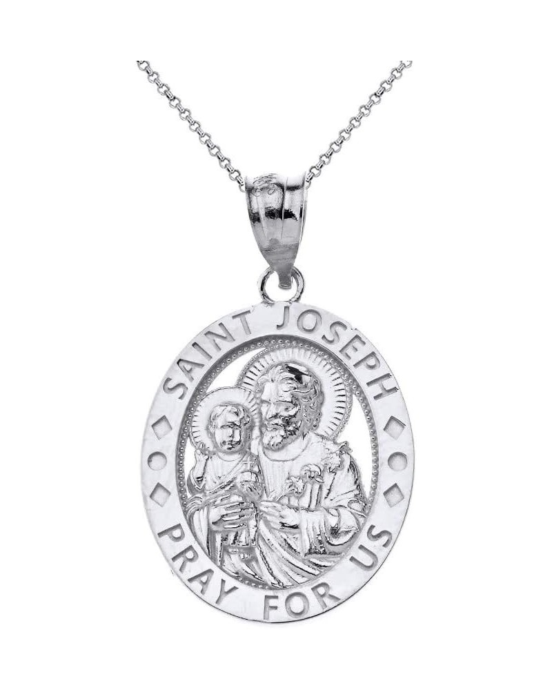 14k Gold Saint Joseph Pray For Us Oval Charm Pendant necklace 22.0 Inches White Gold $94.99 Necklaces