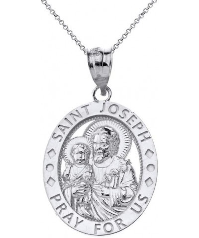 14k Gold Saint Joseph Pray For Us Oval Charm Pendant necklace 22.0 Inches White Gold $94.99 Necklaces