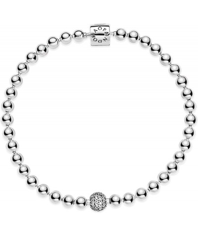 Bracelets, 925 Silver pan Bracelet Smooth Beads & Pave Crystal Ball Bracelet Fit Bead Charm Diy Fashion Jewelry Ys_17cm $25.1...