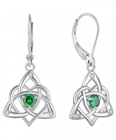 Celtic Knot Dangle Earrings Sterling Silver Trinity Love Knot Leverback Earrings Gemstones Jewelry for Women 5-emerald-May $2...