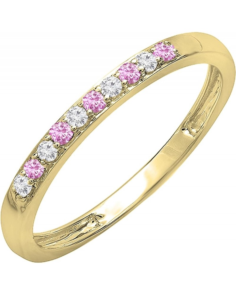 Round Pink Sapphire & White Diamond Alternate Stone Wedding Band for Women in 10K Gold 4 Yellow Gold $83.88 Bracelets