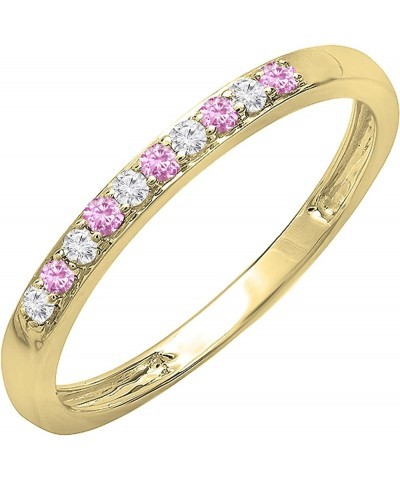 Round Pink Sapphire & White Diamond Alternate Stone Wedding Band for Women in 10K Gold 4 Yellow Gold $83.88 Bracelets