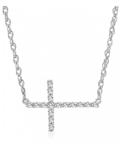 Sterling Silver Diamond Sideways Cross Pendant Necklace (1/10 cttw, I-J Color, I2-I3 Clarity), 18 $43.75 Necklaces