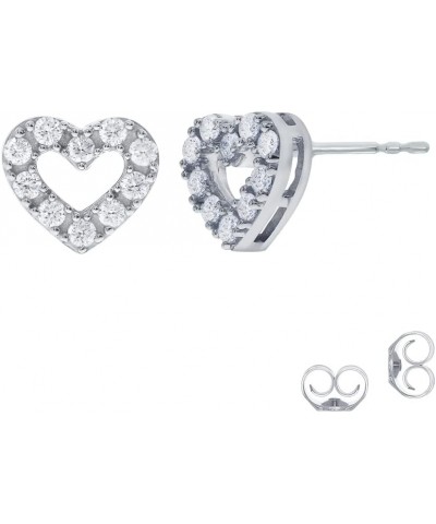 Diamond Heart Earrings for Women | Real White Gold Plated Sterling Silver Studs | 1/3 CT TW Lab Grown Heart Shaped Diamond Ea...