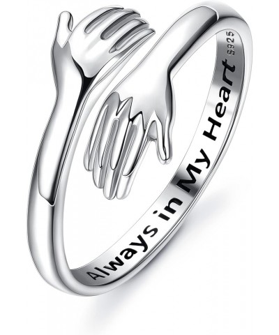 925 Sterling Silver Hug Ring for Women Adjustable Hugging Hands Open Love Promise Friendship Ring Always in My Heart $9.66 Rings