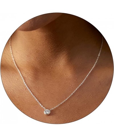 Dainty Tiny Dot Pendant Necklace for Women 14K Gold Plated Tiny Crystal CZ Simulated Diamond Pendant Necklace Simple Round He...