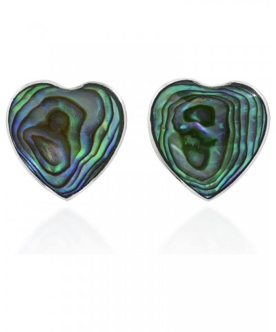 Heart Shaped Green Inlay Abalone Shell Sterling Silver Post Earrings | Casual Chic Post Earrings for Women | Gift for Daughte...