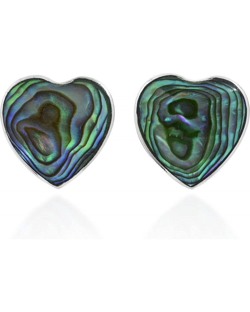 Heart Shaped Green Inlay Abalone Shell Sterling Silver Post Earrings | Casual Chic Post Earrings for Women | Gift for Daughte...