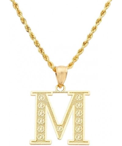 10K Yellow Gold Diamond Cut A to Z Alphabet Initial Letter Charm Necklace Pendant (Small Size) M $52.50 Pendants