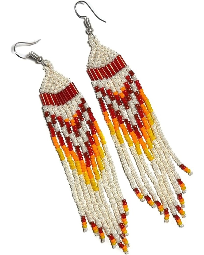 Beaded Drop Earrings Statement Colorful Beaded Earrings Handmade Bohemia Beadwork Dangle Earrings For Woman. White & Red $9.5...