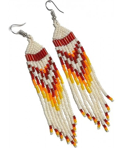 Beaded Drop Earrings Statement Colorful Beaded Earrings Handmade Bohemia Beadwork Dangle Earrings For Woman. White & Red $9.5...