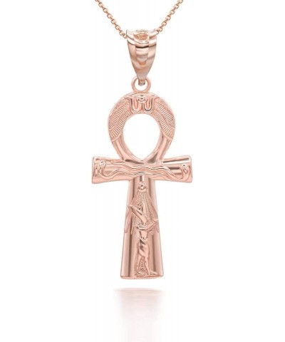 10K or 14K Yellow, White, Rose Gold Egyptian Ankh Cross Protection Pendant Necklace - Choice of Pendant Only or Chain Length ...