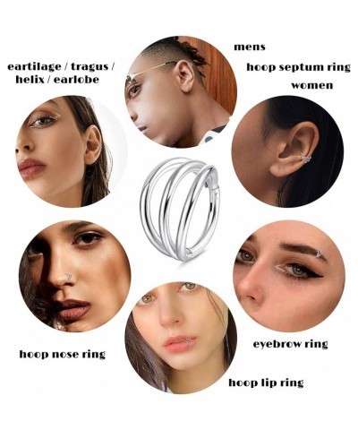 Nose Rings Hoops - 316L Surgical Steel Double Hoop Nose Rings 16G Hinged CZ Conch Piercing Jewelry Septum Clicker Lip Rings C...