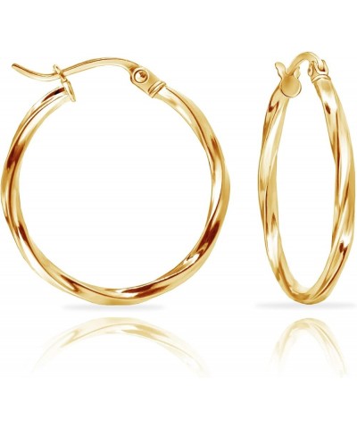 925 Sterling Silver Twisted High Polished Click-Top Round Hoop Earrings for Women & Teen Girls, Silver, Yellow & Rose Gold Fl...