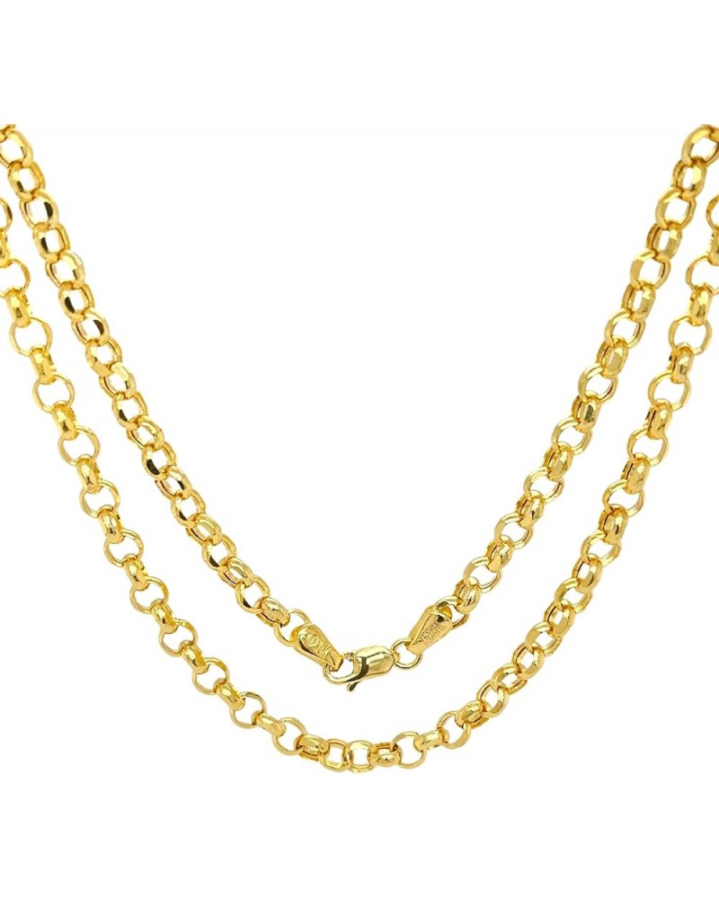 14K Yellow Real Gold Rolo Chain 1.9mm 2.5mm 2.8mm 3.75mm 4.2mm 5.2mm Diamond Cut Trendy Round Link Chain Pendant Necklace For...