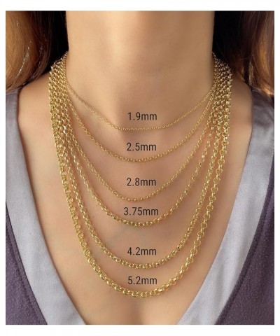 14K Yellow Real Gold Rolo Chain 1.9mm 2.5mm 2.8mm 3.75mm 4.2mm 5.2mm Diamond Cut Trendy Round Link Chain Pendant Necklace For...