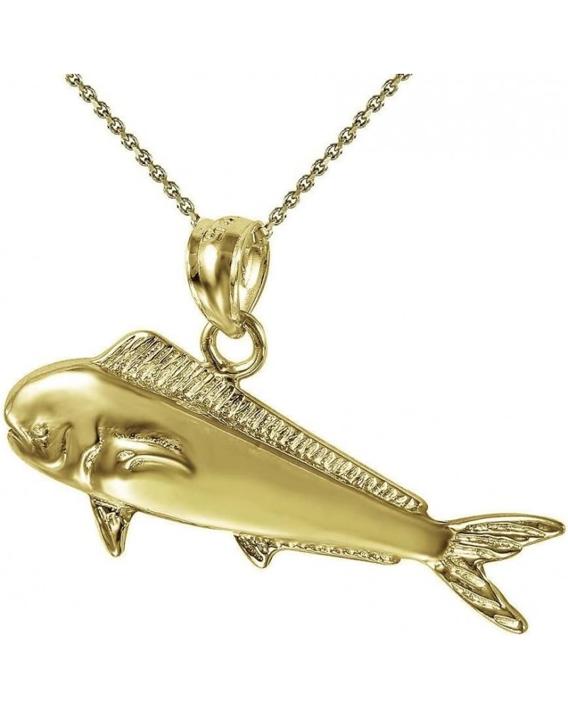 Sterling Silver Yellow Gold Plated 1mm Cable Chain Necklace w/Mahi Mahi Fish Pendant Charm Pendant w/ 22" Cable Chain $10.39 ...