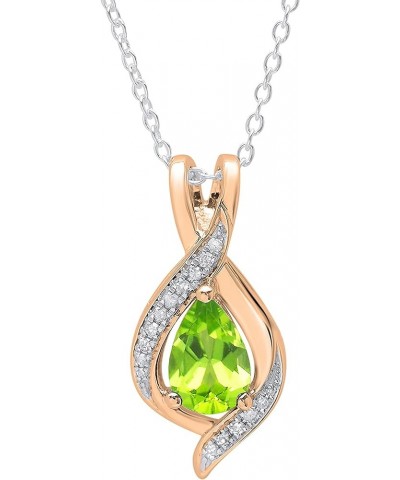 9X6 mm Pear Gemstone & Round White Diamond Ladies Teardrop Pendant (Silver Chain Included), 18K Gold Peridot Rose Gold $177.4...