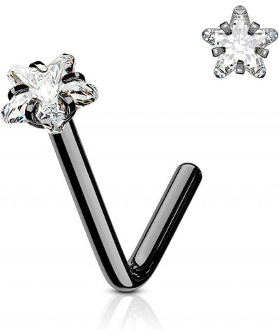 Star CZ L Bend Nose Stud Ring 316L Surgical Steel (CHOOSE COLOR) 20GA Black $8.39 Body Jewelry