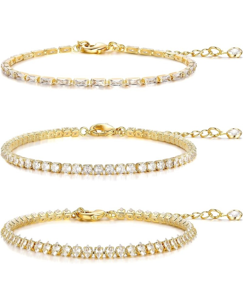 5 PCS Gold Bracelets for Women Teen Girls, 14K Real Gold Plated Adjustable Cubic Zirconia Dainty Tennis Anklet Bracelets Pack...