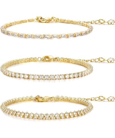 5 PCS Gold Bracelets for Women Teen Girls, 14K Real Gold Plated Adjustable Cubic Zirconia Dainty Tennis Anklet Bracelets Pack...