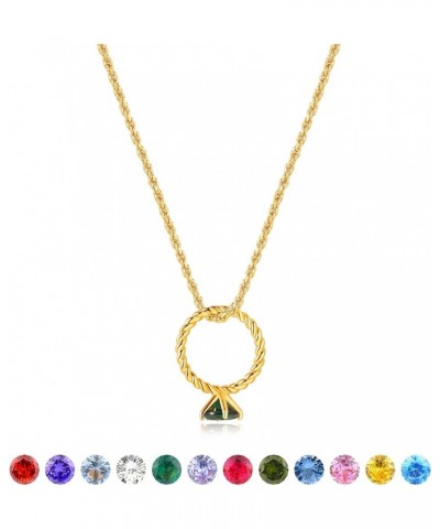 Birthstone Necklace for Women 14K Gold Plated Cirlle Pendant Cubic Zirconia Necklaces Birthday Gifts for Girls 12 Month 19.5"...