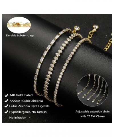 5 PCS Gold Bracelets for Women Teen Girls, 14K Real Gold Plated Adjustable Cubic Zirconia Dainty Tennis Anklet Bracelets Pack...