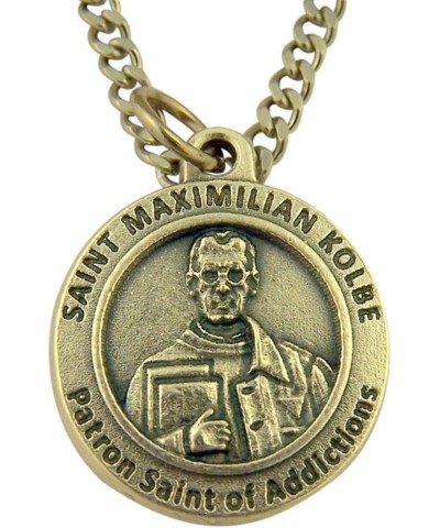 Silver Tone Saint Maximilian Kolbe Patron of Additions Medal on Chain, 3/4 Inch $8.63 Necklaces