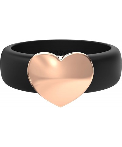 Womens Silicone Wedding Ring with Stainless Steel Heart - Silicone Engagement Ring for Women - Heart Collection - U.S. Design...