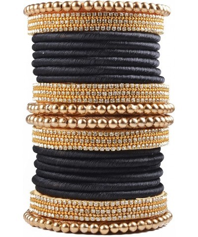 Designer Rhinestone Beaded Silk Thread Bangles Set, Handmade Silk Dori Bangle Set for Women & Girls Black 2.10 $10.56 Bracelets