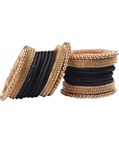 Designer Rhinestone Beaded Silk Thread Bangles Set, Handmade Silk Dori Bangle Set for Women & Girls Black 2.10 $10.56 Bracelets