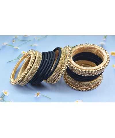 Designer Rhinestone Beaded Silk Thread Bangles Set, Handmade Silk Dori Bangle Set for Women & Girls Black 2.10 $10.56 Bracelets