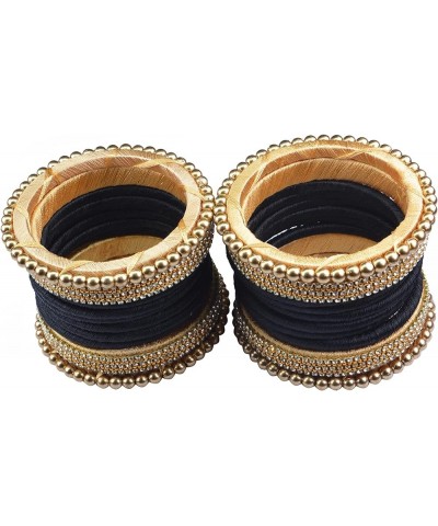 Designer Rhinestone Beaded Silk Thread Bangles Set, Handmade Silk Dori Bangle Set for Women & Girls Black 2.10 $10.56 Bracelets